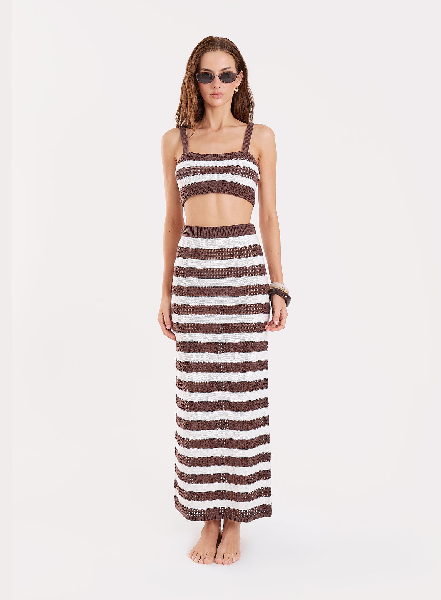 Chocolate Stripe Crochet Maxi Skirt